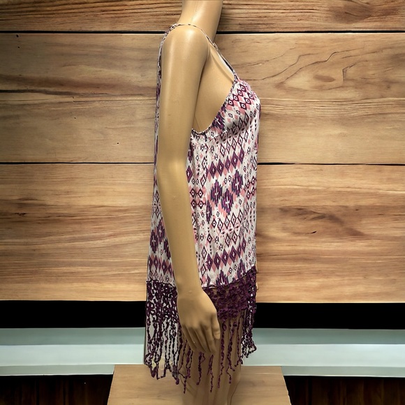 Umgee Boho Long Fringe Slit Back Spaghetti Strap Tank Top Blouse Womens Medium - Picture 4 of 10